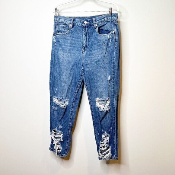 Blank NYC Womens Blue Distressed High Rise The Madison Cropped Jeans Size 31 - Picture 1 of 6